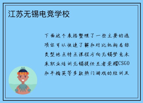江苏无锡电竞学校
